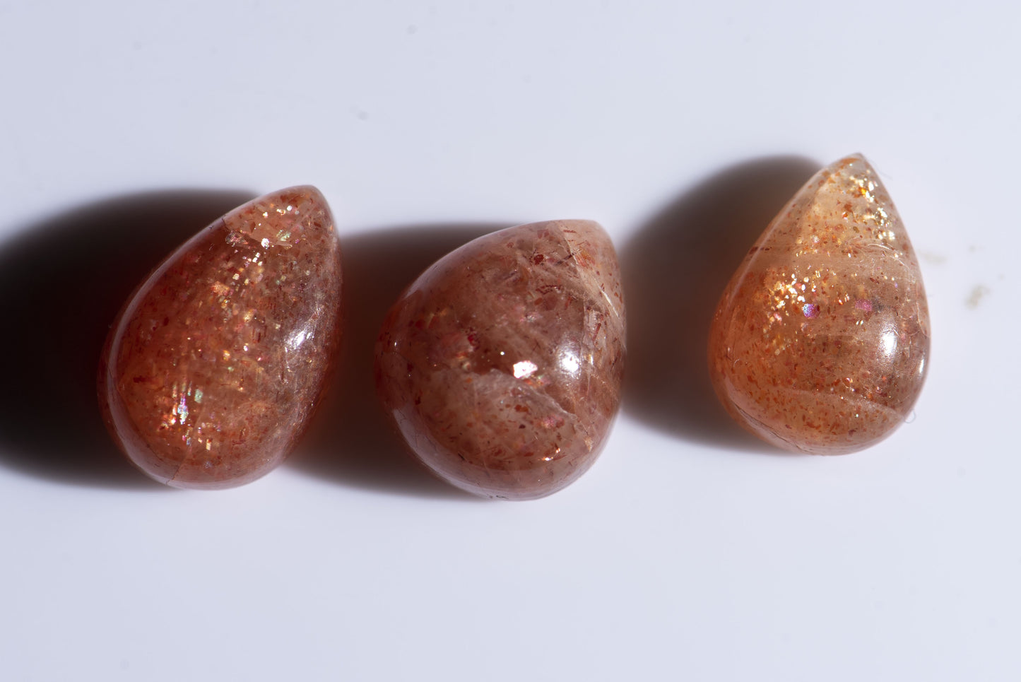 3 pieces confetti sunstone 16.8ct teardrop cabochon