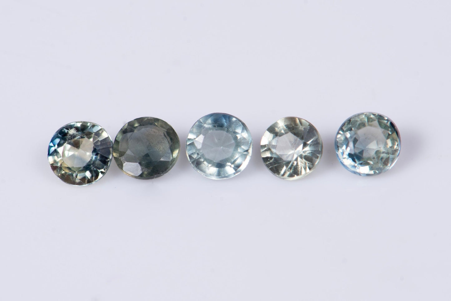 5 pieces blue green sapphire 2.6mm 0.55ct round cut