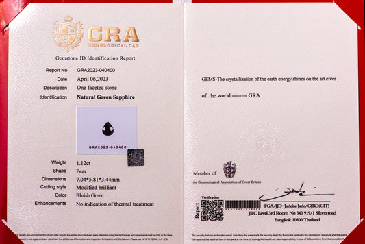 Син сапфир 1.12ct VSGRA сертификат нетретиран капковидна шлифовка