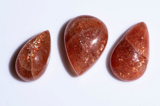 3 pieces confetti sunstone 30.5ct teardrop cabochon