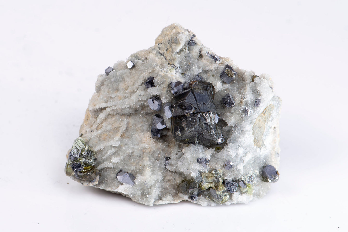 Cleiophane green sphalerite with galena and quartz cluster crystal from Bulgaria 89g