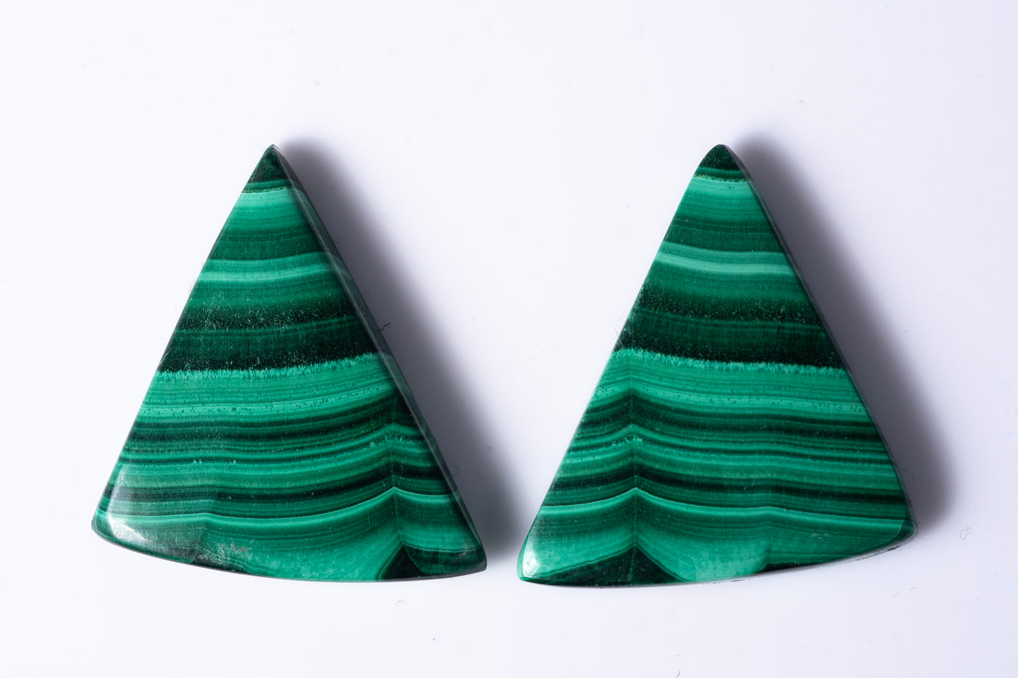Natural malachite matched pair 34.43ct 23mm triangle cabochons loose gemstones