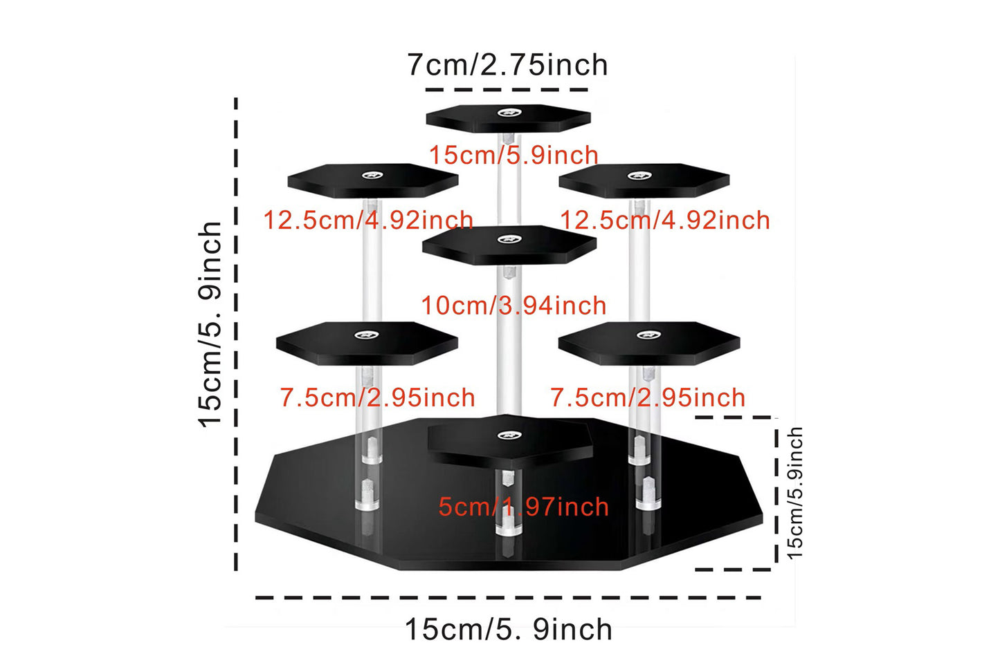 7-Tier Hexagonal Acrylic Display Stand - Black