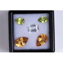 Lot 5 pieces faceted gemstones - citrine, peridot, white topaz - price for 1 lot