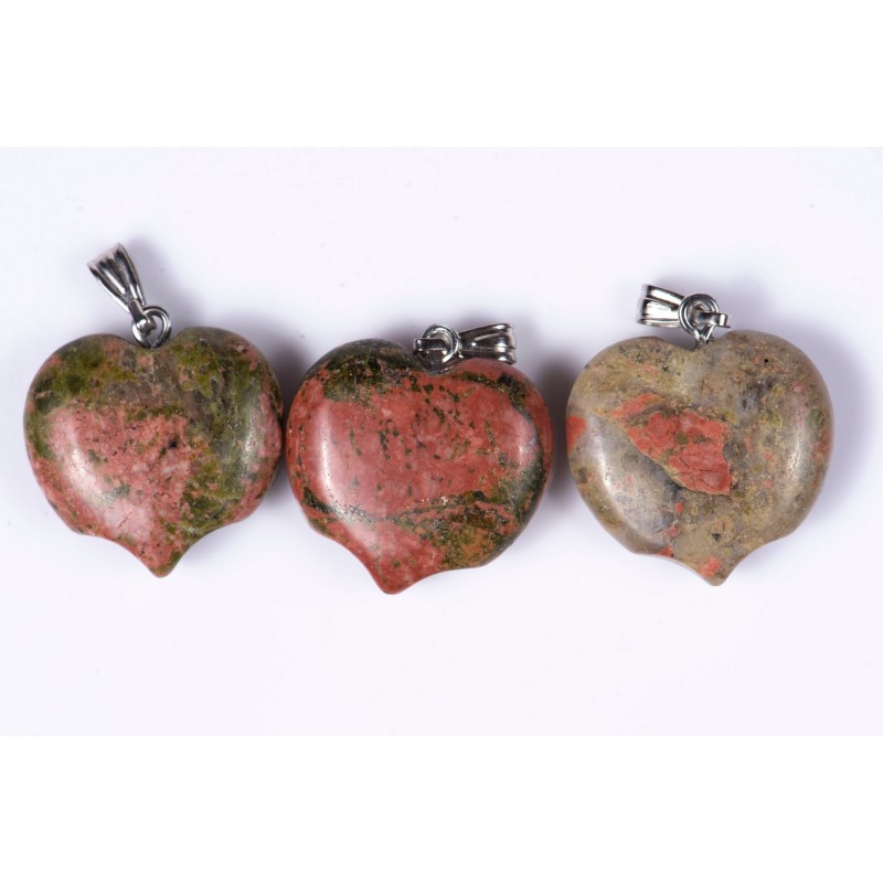 3 pieces unakite pendant heart shape 48ct