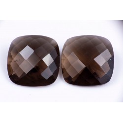 Pair of smokey quartz 15.43ct cushion cut