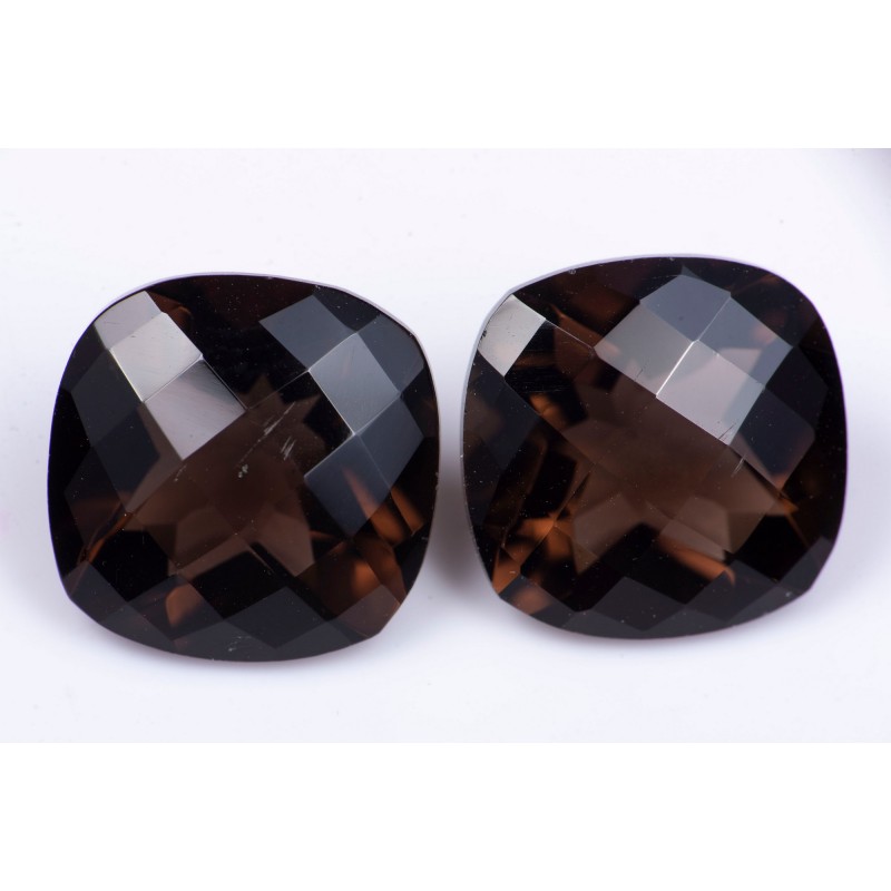 Pair of smokey quartz 15.5ct cushion cut