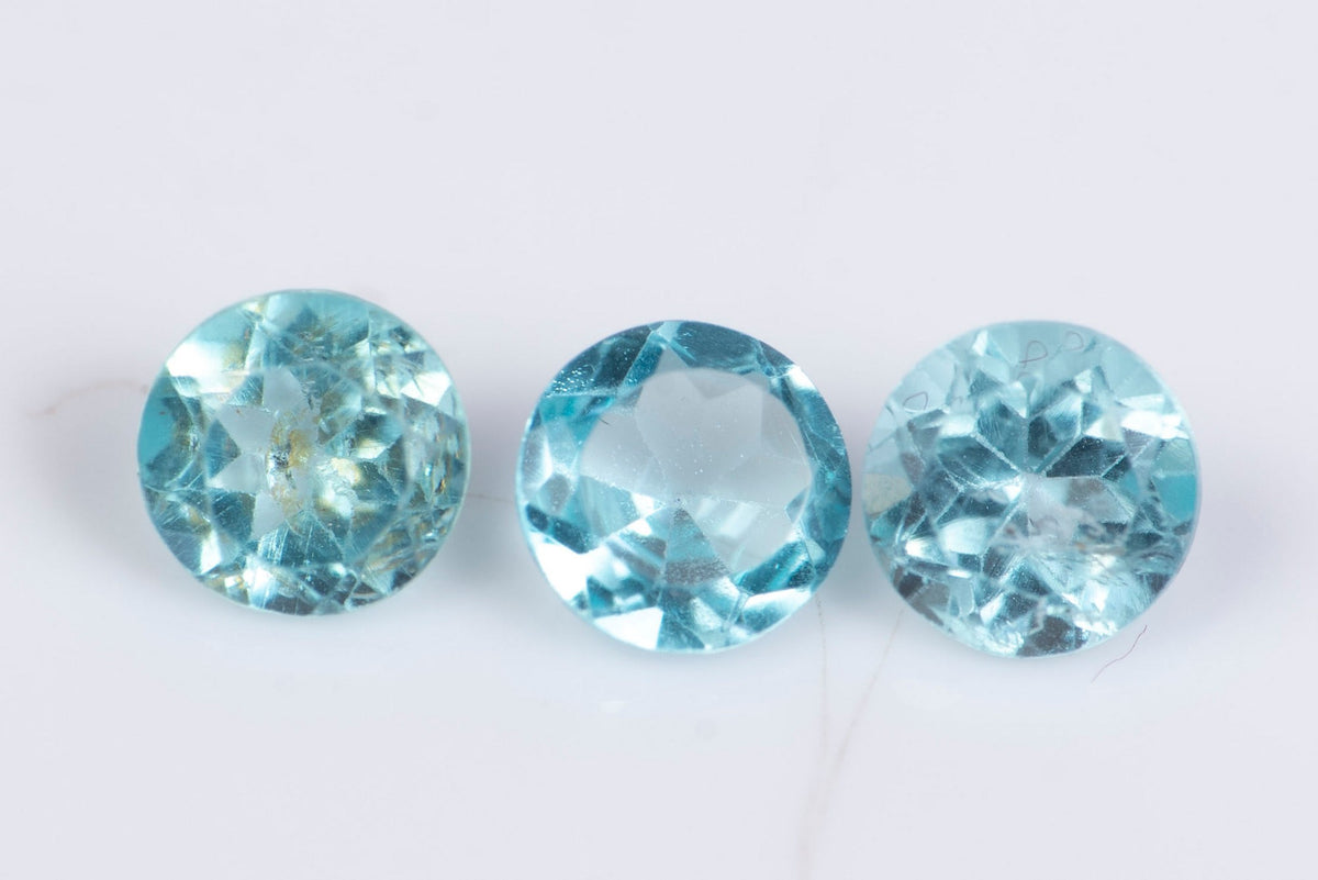 3 Pieces Natural Blue Apatite 0.78ct 4mm Round Cut