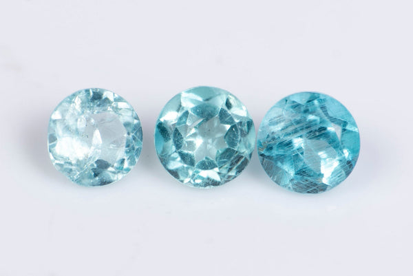 3 броя естествен син апатит 0.83ct 4mm кръгла шлифовка №3