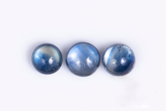 3 pieces blue sapphire 0.86ct round cabochon heated