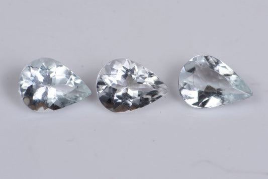 3 pieces Goshenite (white aquamarine) 1.60ct teardop cut