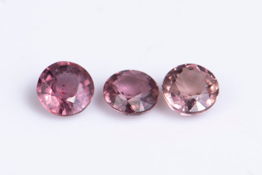 3 pieces pink sapphire 0.64ct round cut 3.3mm heated