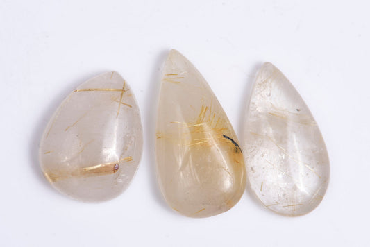 3 pieces rutile quartz 44.1ct teardrop cabochons