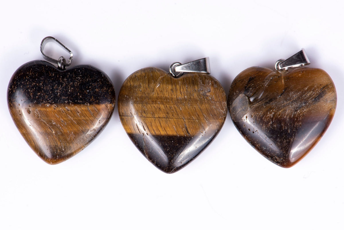 3 Pieces Natural Tiger's Eye Heart Pendants 20mm 48.9ct