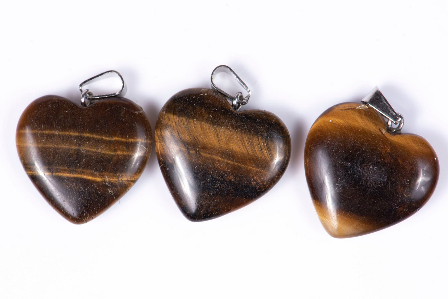 3 pieces tiger's eye heart pendants 20mm 48ct