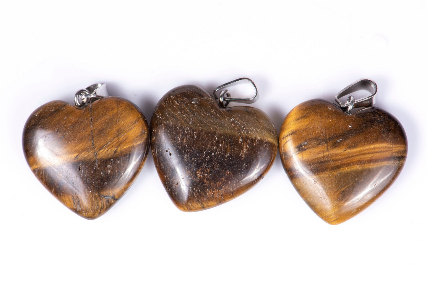 3 pieces tiger's eye heart pendants 20mm 49.2ct
