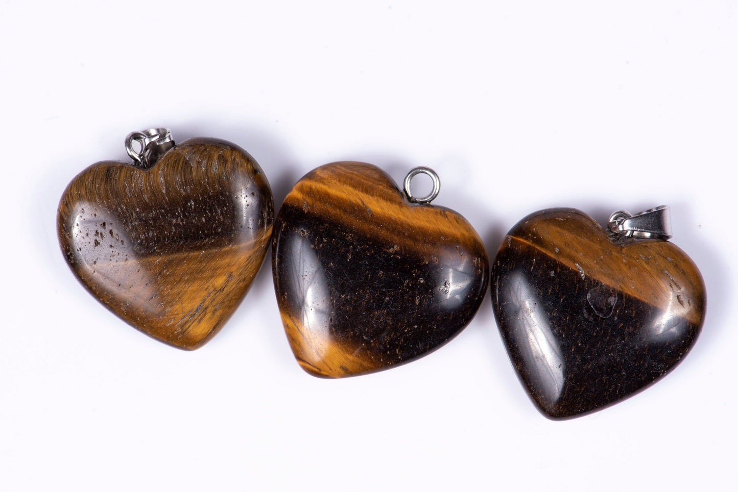 3 pieces tiger eye's heart pendants 20mm 50.7ct