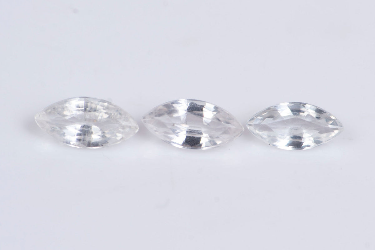 3 Pieces Natural White Sapphire Heated 0.56ct 5x2.4mm Marquise Cut