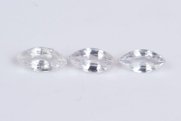 3 броя естествен бял сапфир, нагряван, 0.56ct 5x2.4mm маркиз шлифовка