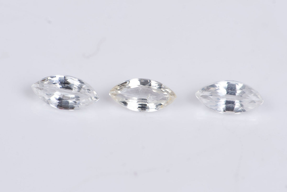 3 Pieces Natural White Sapphire Heated 0.62ct 5x2.4mm Marquise Cut