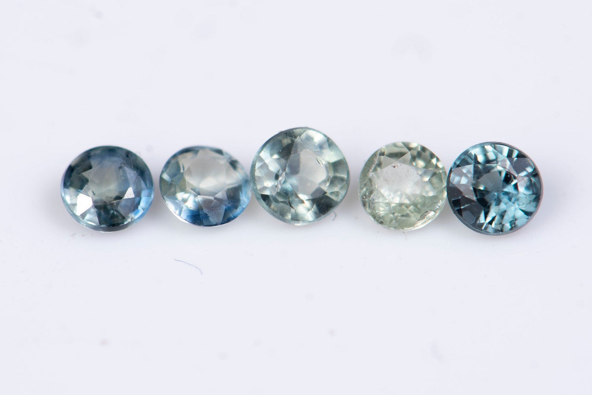 5 броя естествен синьо-зелен сапфир 0.55ct 2.6mm, нагряван, кръгла шлифовка №1