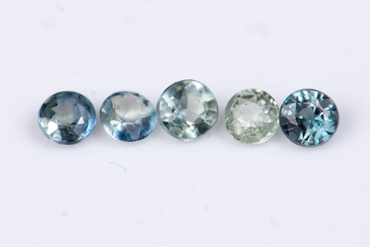 5 pieces blue green sapphire 0.55ct 2.6mm heated round cut