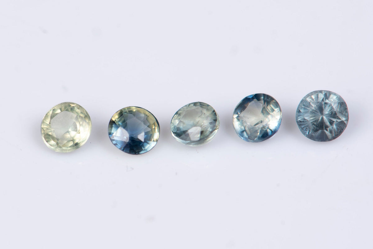 5 Pieces Natural Blue Green Sapphire 0.56ct 2.6mm Heated Round Cut #2
