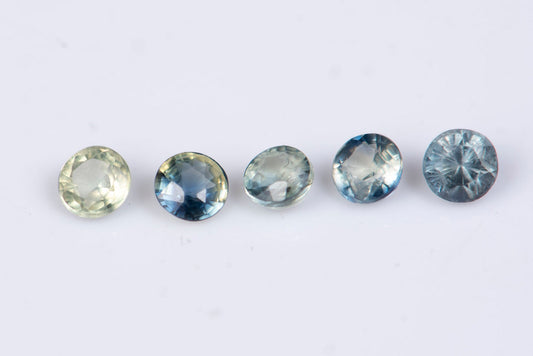 5 pieces blue green sapphire 0.56ct 2.6mm heated round cut