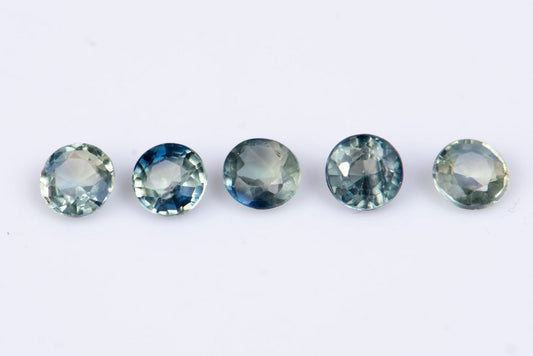 5 pieces blue green sapphire 0.57ct 2.6mm heated round cut