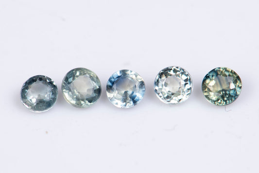 5 pieces blue green sapphire 0.58ct 2.6mm heated round cut