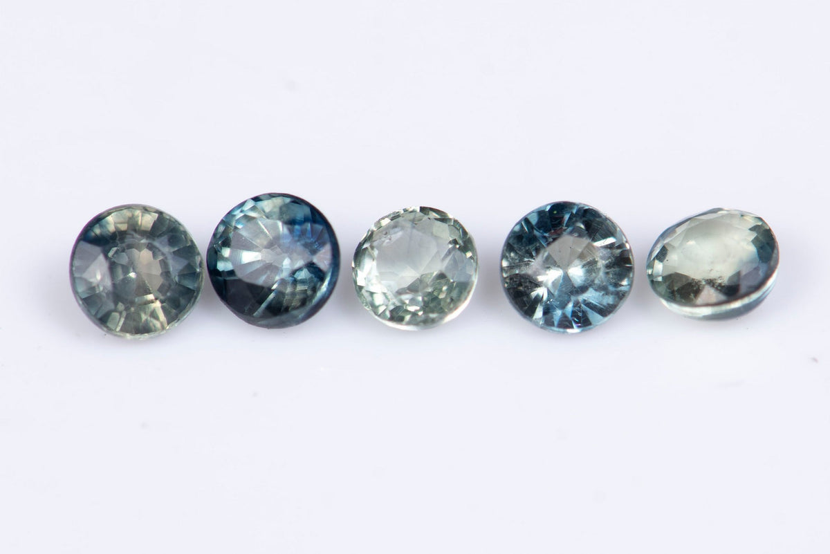 5 броя естествен синьо-зелен сапфир 0.61ct 2.6mm, нагряван, кръгла шлифовка