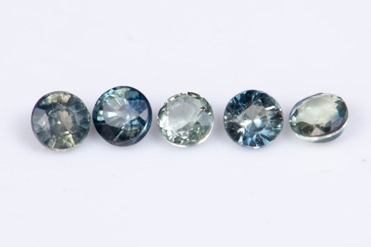5 pieces blue green sapphire 0.61ct 2.6mm heated round cut