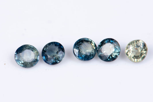 5 pieces blue green sapphire 0.63ct 2.6mm heated round cut