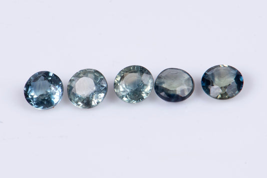 5 pieces blue green sapphire 2.6mm 0.51ct round cut