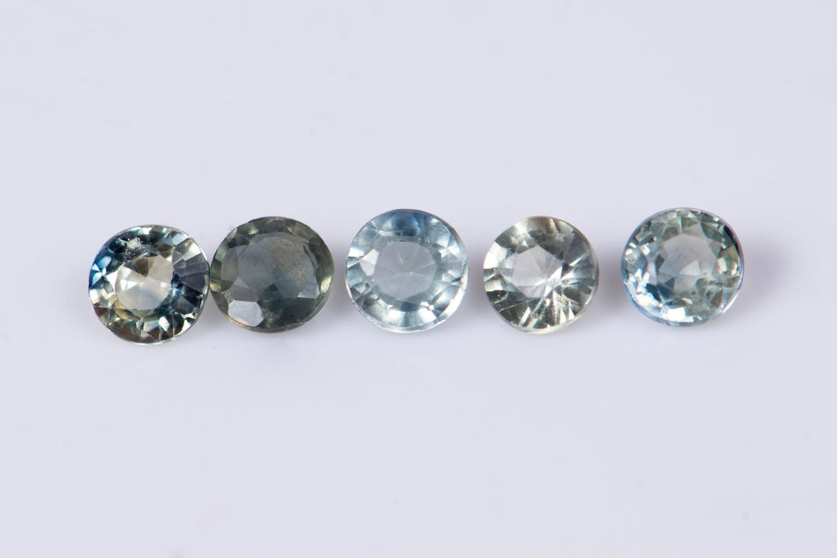 5 Pieces Natural Blue Green Sapphire 0.55ct 2.6mm Heated Round Cut #2