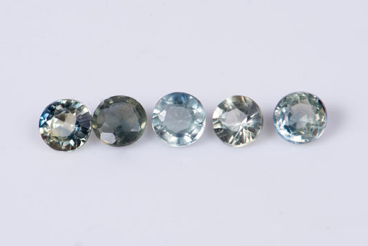 5 pieces blue green sapphire 2.6mm 0.55ct round cut