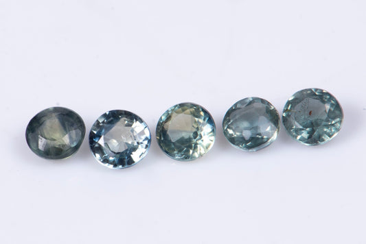 5 pieces blue green sapphire 2.6mm 0.56ct round cut