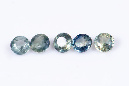 5 pieces blue green sapphire 2.6mm 0.57ct round cut