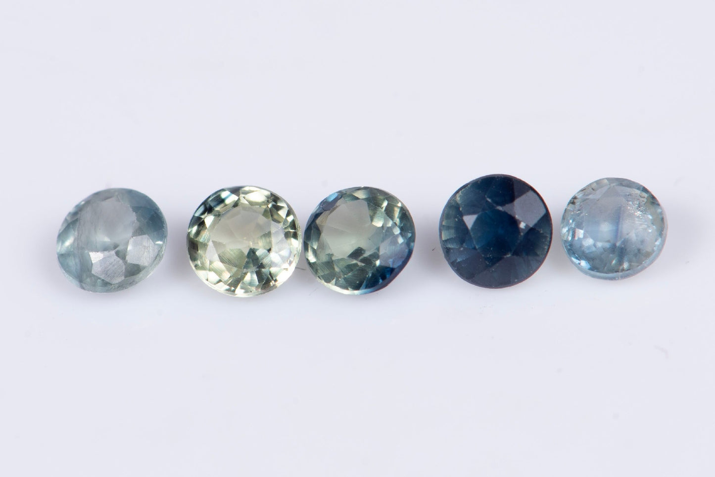 5 pieces blue green sapphire 2.6mm 0.58ct round cut
