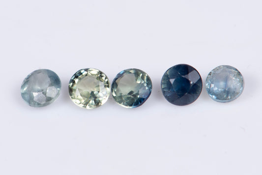 5 pieces blue green sapphire 2.6mm 0.58ct round cut
