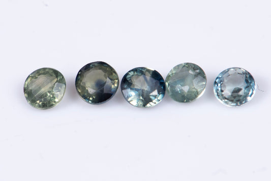 5 pieces blue green sapphire 2.6mm 0.58ct round cut