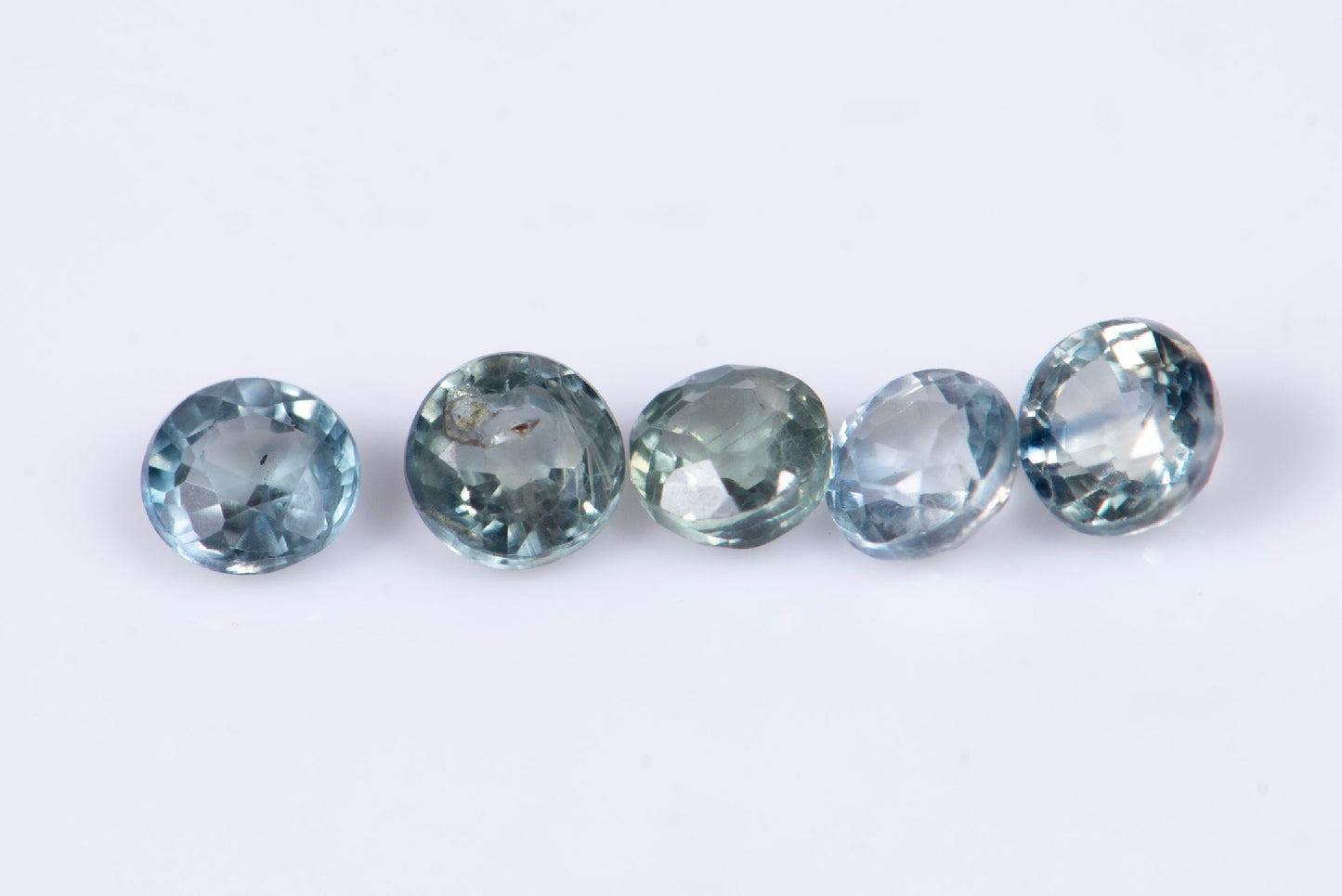 5 pieces blue green sapphire 2.6mm 0.59ct round cut