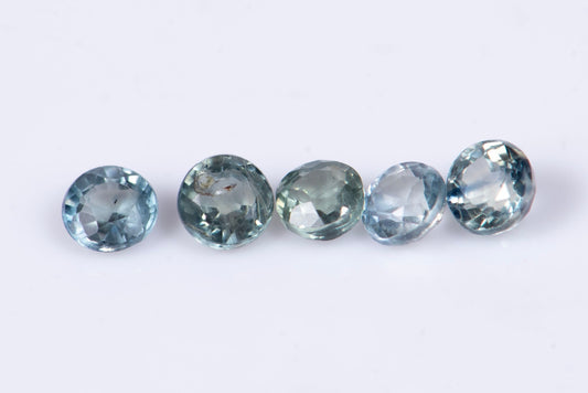 5 pieces blue green sapphire 2.6mm 0.59ct round cut
