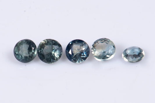 5 pieces blue green sapphire 2.6mm 0.59ct round cut