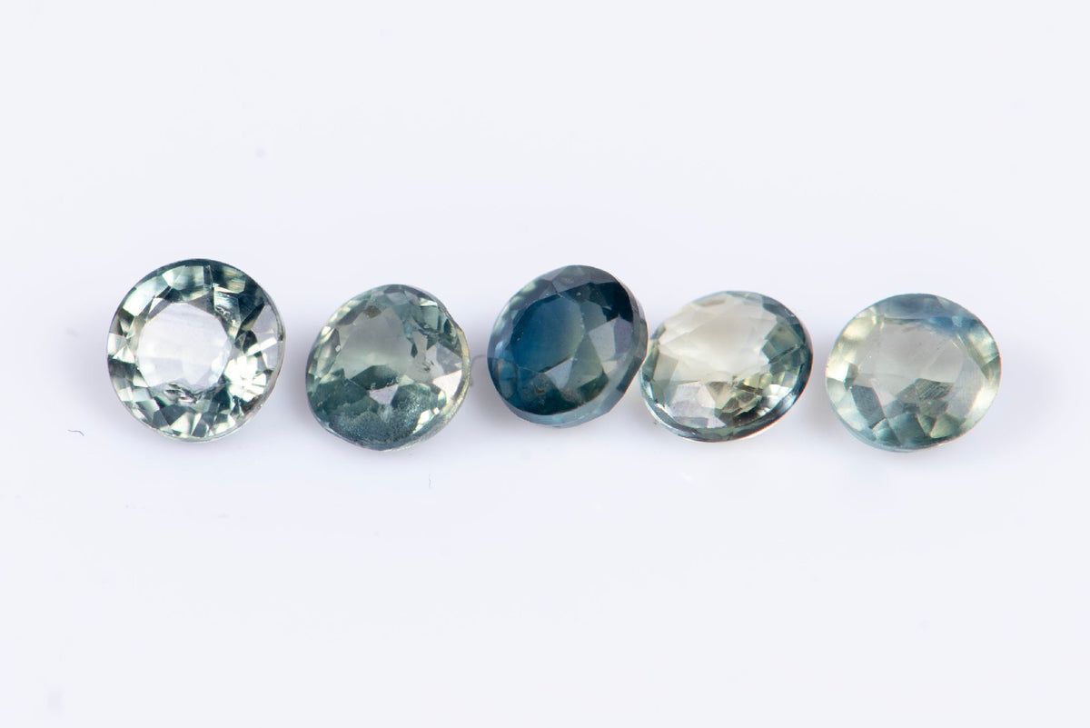 5 Pieces Natural Blue Green Sapphire 2.6mm 0.60ct Round Cut