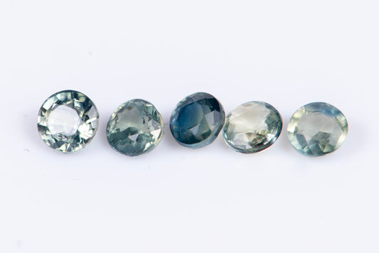 5 pieces blue green sapphire 2.6mm 0.60ct round cut