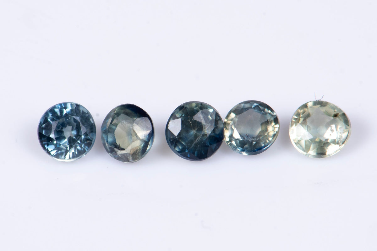 5 броя естествен синьозелен сапфир 2.6mm 0.63ct кръгла шлифовка №1