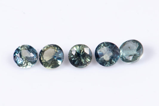 5 pieces blue green sapphire 2.6mm 0.63ct round cut