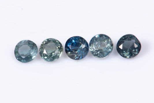 5 pieces blue green sapphire 2.6mm 0.64ct round cut