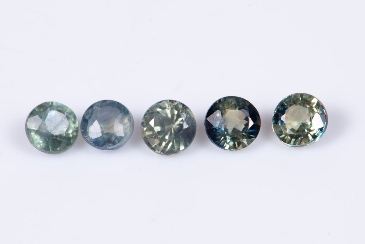 5 броя естествен синьо-зелен сапфир 2.6mm 0.65ct, кръгла шлифовка